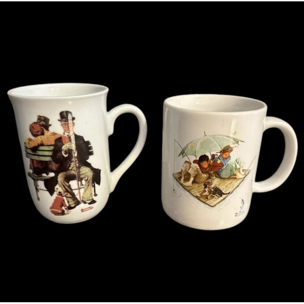 Set OfVintage 1987 Fisherman's Paradise Norman Rockwell Coffee Cup Mug & Pmc Mug